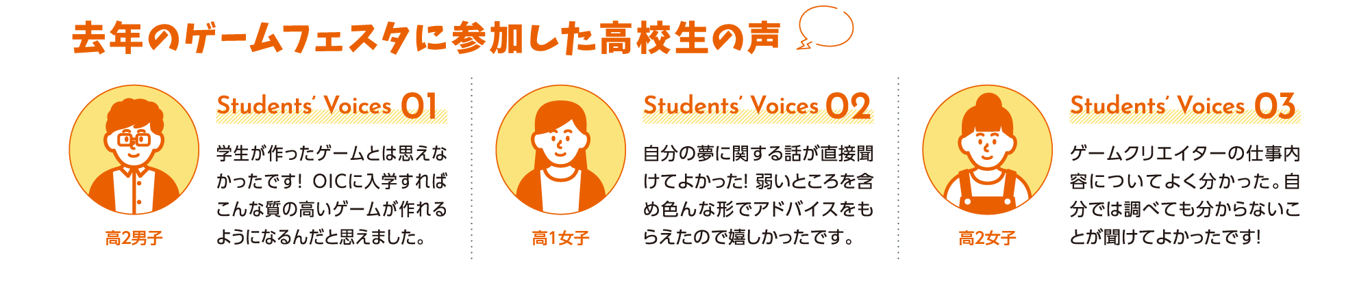去年のゲームフェスタに参加した高校生の声